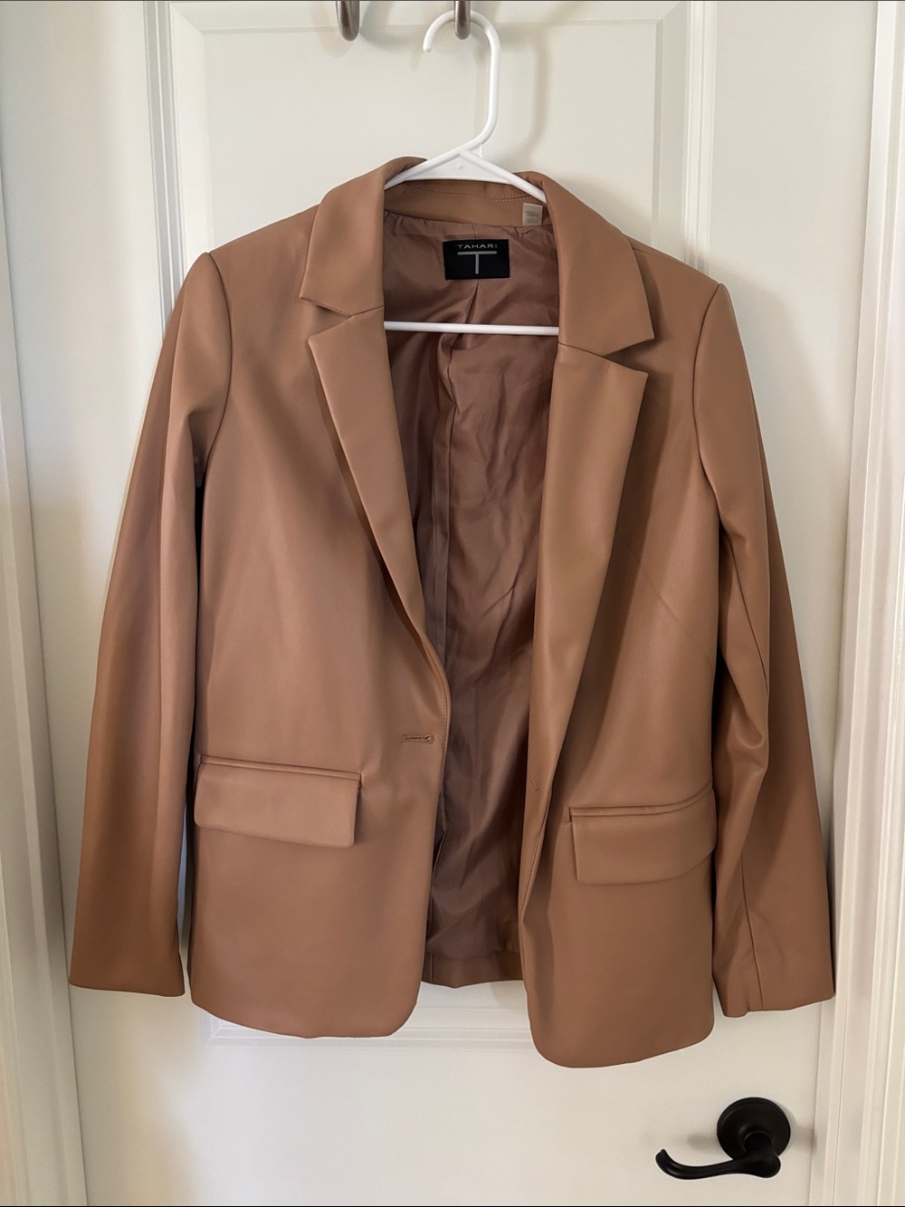 T Tahari Tan Faux Leather Blazer